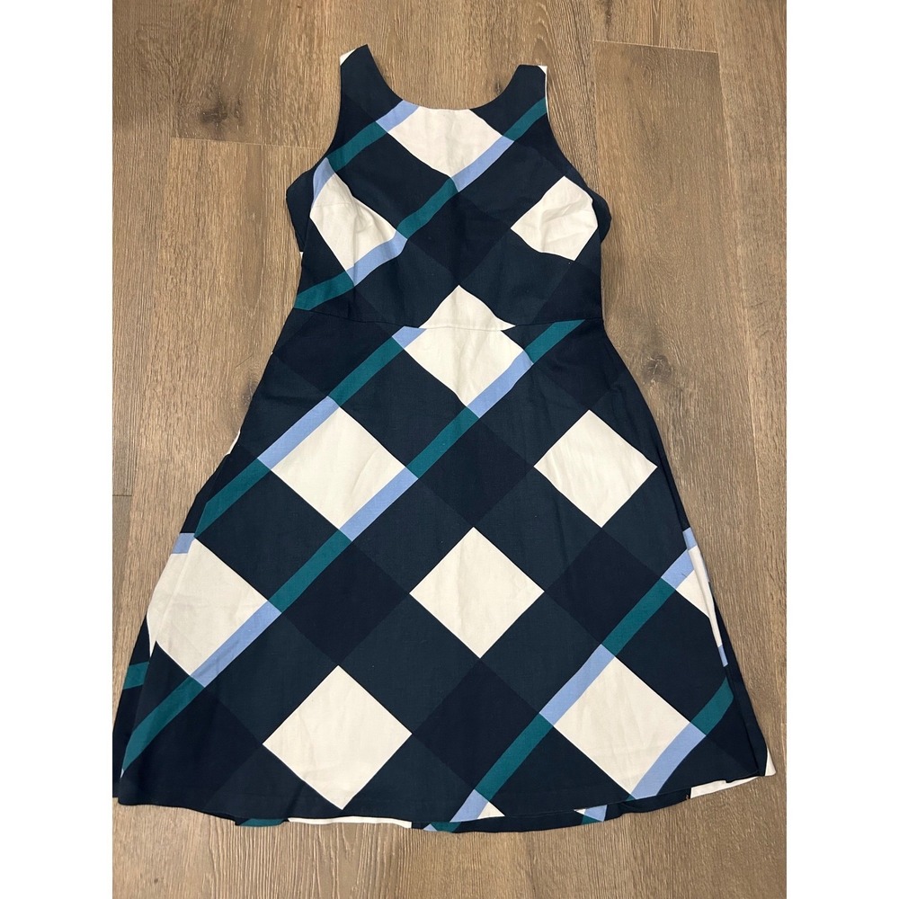 Ann Taylor Factory Navy Blue Plaid Fit and Flare Sleeveless Dress Size 8 - Picture 2 of 10